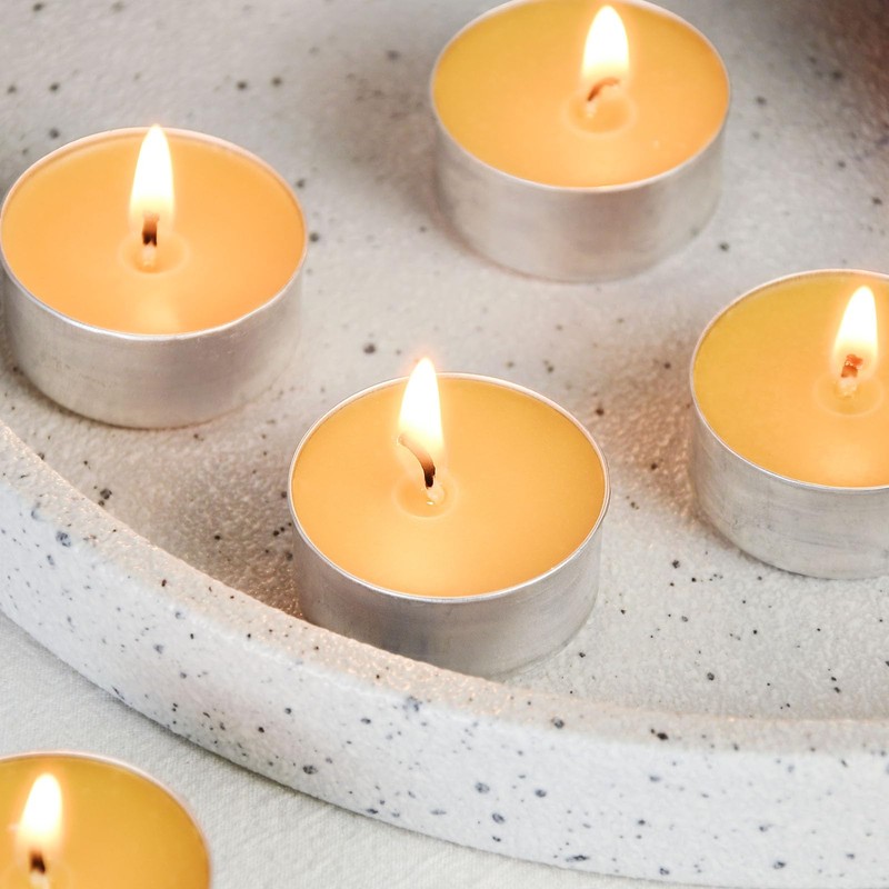 Natural Beeswax Tealight Candles in Metal Aluminum Cup - Organic