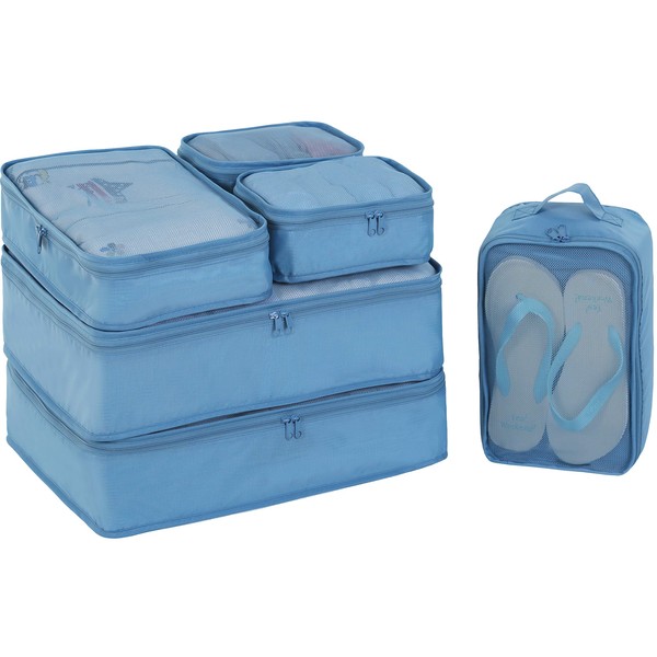 Packing Cubes 6 Set-TZbonjourney-Travel Luggage Packing Organizers with Shoe Bag(seablue)