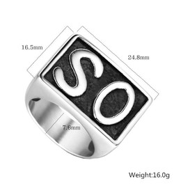 Oakky Jewelry Men's Stainless Steel Trendy Simple Hip Hop Motorcycle Biker Rings, Letter SO, Vintage Punk, Silver Tone, Size 10
