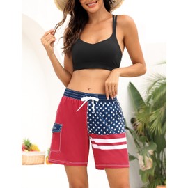 Rocorose Comfy Shorts for Women Loose Fit Quick Dry Drawstring Lifeguard Shorts with Soft Linning USA Flag XS