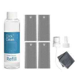 CLICK CLEAN Screen Cleaner Kits - 4 All-in-One Mist Cleaner with 4 oz Refill, 1 Microfiber Cloth(7.8 x 7.8in), 1 Mini Funnel, and 1 Sprayer - for All Phones, Laptop and Tablet Screens