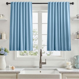 UHITECH Short Linen Curtains 45 Inches Long for Living Room 2 Panels Thermal Curtain Windows Room Darkening Drapes Blackout Bedroom Blue Cortinas para Sala