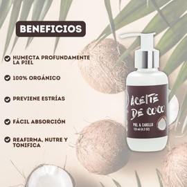 KOKOS | Aceite de coco orgánico extra virgen | Hidrata y nutre piel y cabello seco | Ideal para mantener una piel hidratada y glowy | Aceite de coco |