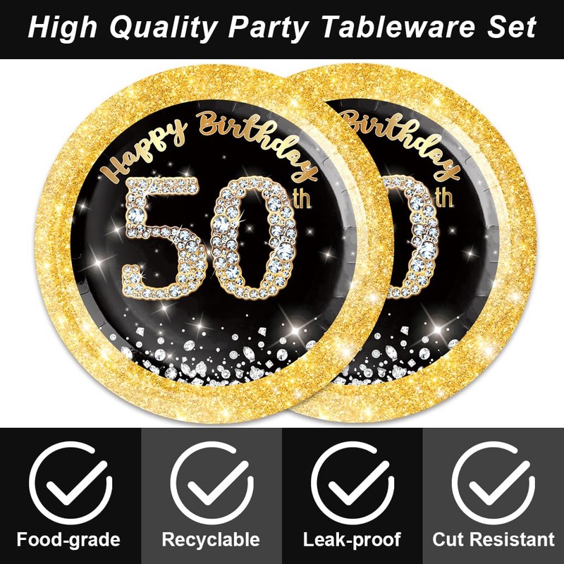40Pcs Black and Gold 50th Birthday Decorations 50th Birthday Party