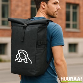 Huuraa Messenger Backpack Virgo Zodiac Symbol Gift 30-44 Litres Black Melange Roll-Top Fairtrade Virgo Gift Idea