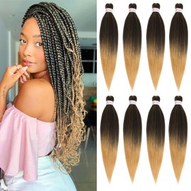 Mscat 20 Inch 8 Packs Pre Stretched Braiding Hair Ombre Brown Pre Stretched Braiding Professional Synthetic Prestretched Crochet Braids Hair Extension Hot Water Setting Yaki Texture (T27#)