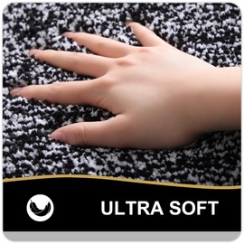 Kitinjoy Bath mat, Extra Soft and Absorbent Microfiber Bathroom Mat, Non-Slip, Machine Washable, Quick Dry Shaggy Bath Rug, Suitable for Bathroom Floor, Tub, Shower (Black and White, 30 x 20 Inches)