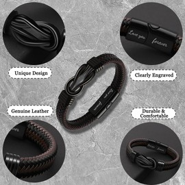 FDEETY Men's Stainless Steel Cool Leather Bracelet for Fathers Sons and Husbands Birthdays Christmas Valentine's Day, Stainless Steel, Stainless Steel