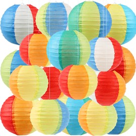 Songjum 18Pcs Beach Ball Paper Lanterns Summer Pool Party Hanging Decorations Colored Paper Lanterns for Office Classroom Home Outdoor Indoor Summer Luau Themed Birthday Party Supplies(8in+6in)