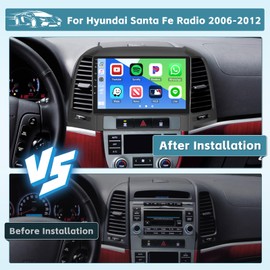 Hikity 6+128GB 8 Core for 2006-2012 Hyundai Santa Fe Upgrate Android Radio with Wireless Carplay, 9'' Touch Screen Stereo Dash Kit, Android Auto/32EQ DSP/Bluetooth 5.0/GPS/WiFi/SWC, Backup Camera