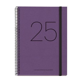 Miquelrius - 2025 Calendar Year Planner 155 x 213 mm Week to View Recycled Card Cover 100gsm Recycled Paper Rubber Closure Spanish English and Portuguese Recycled