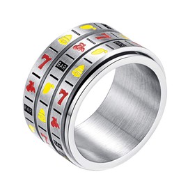INRENG Men's Stainless Steel 14mm Wide Spinner Ring Band 3 Layers Spin Creative Slot Machine Pattern Size 11