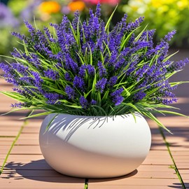 Geegoods 48 Bundles Artificial Plants Flowers Outdoor – Faux Lavender Flowers with Monkey Grass UV Resistant Plastic Faux Plants for Garden Porch Window Patio Hanging Planter Home Decor