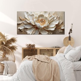 TYTAUPT Flower Canvas Wall Art for Bedroom Women White and Brown Wall Decor for Living Room Teen Girl Room Decor 20 x 40 Inch