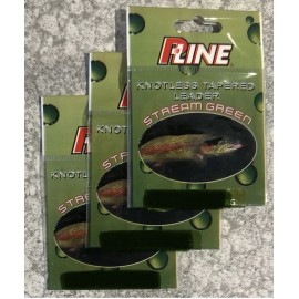 P-Line 3 Packs P Line Knotless Tapered Fly Fishing Leader Stream Green 3X 9’