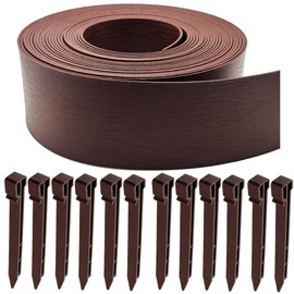 JDXN Garden Landscape Edging 4 INCH Wood Grain Black Brown Landscape Edging Coil, Grass Barrier, Bender Board,Garden Strong and coarse Staples (Brown, 10/40FT)