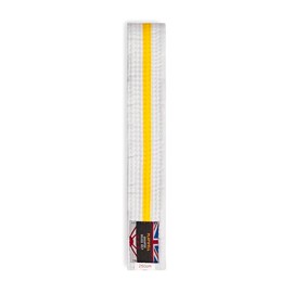 Playwell Martial Arts Cotton Striped Coloured Grading Belt - White Belt With Yellow Stripe (300cm)