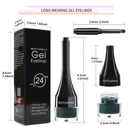 LSxia 2-in-1 Gel Eyeliner Set, Tattoo Eyeliner Waterproof Smudge Proof Gel Cream Eye liner Pot with Brush, High Pigment Eye Makeup for Women (Green)