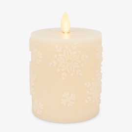Luminara White Swan Snowflake Embossed Flameless LED Candle, 3.2" x 4.5", Moving Flame, Safe Timer Feature, Real Wax, Battery Operated Home Décor