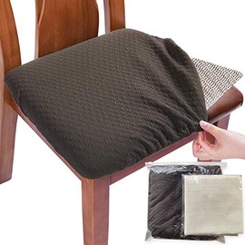 BUYUE Exclusive Fabric Non Slip Chair Covers for Dining Room Washable Jacquard Stretch Slipcover Protector for Upholstered Chair - Set of 4, Grey