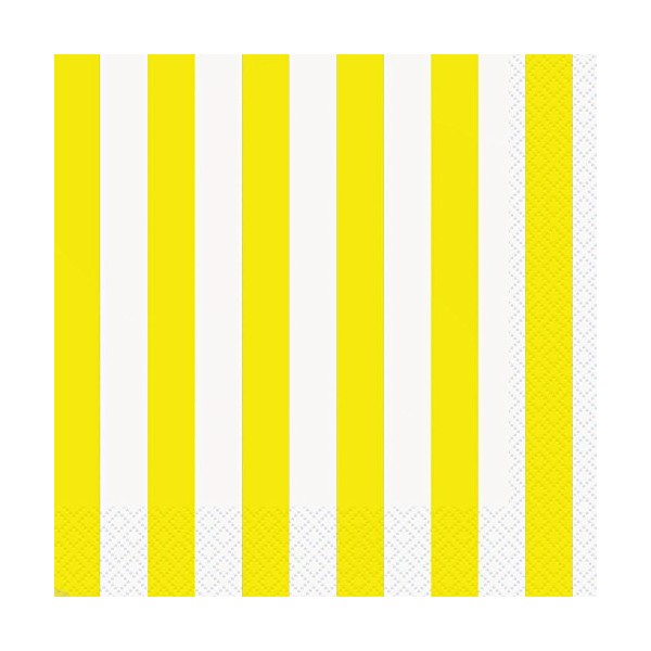 Striped Party Napkins, 6.5" x 6.5", Neon Yellow, 16 Count