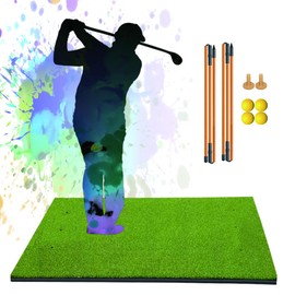 Golf Hitting Mat Thicker Rubber Bottom-5×4ft with Alignment Sticks、Foam Balls and Rubber Tees, for Outdoor Backyard Driving Swing Chipping Indoor Simulators (5×4ft 31mm)