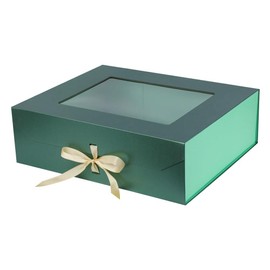 PLINJOY Extra Large Green Gift Box for Presents with Ribbon 19x16x6 Inches Clear Gift Box with Window Magnetic Closure Gift Boxes with Lids