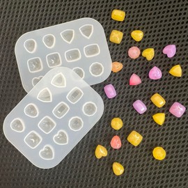 Szcelling 2Pcs Mini Gem Ear Stud Silicone Mold Faceted Gemstone Crystal Epoxy Mold with 15 Ear Stud Backs Heart Oval Square Round Crystal Stones 3D Diamond Gem Resin Casting Mold