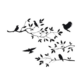 CUNYA 60 x 35cm Black Tree Branches Wall Stickers Nursery Leaves, DIY Removable Vinyl Wall Art Wallpaper Decal Mural Home Decor for Living Room, Bedroom, and Farmhouse Decor (Birds)