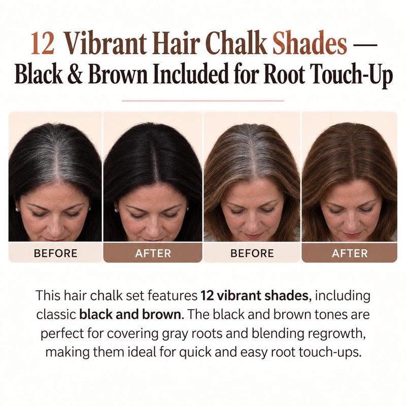 12 Colors Hair Chalk for Girls Kids, Washable Temporary Hair