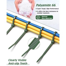8 Inch PA66 Green Zip Ties, 100 Pcs 3.6mm Heavy Duty Plastic Wire Ties with 45 Lbs, Premium Self-locking Nylon Cable Ties Decoration Tie Wraps for Christmas Tree Gardening Fence Plants Grid Wall