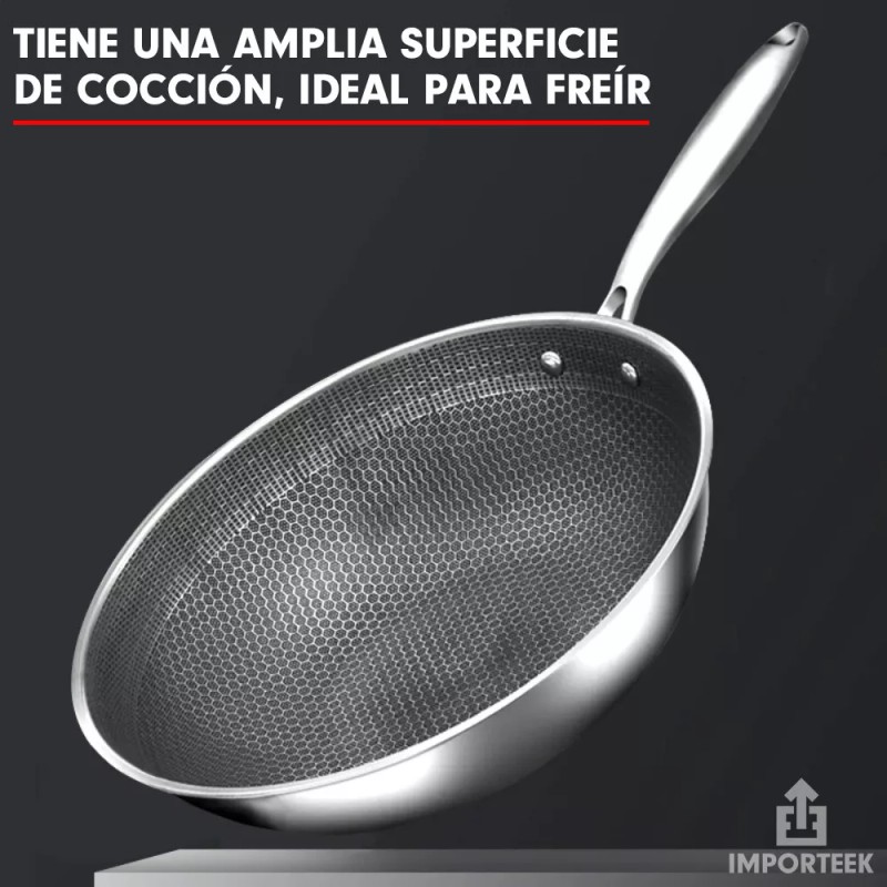 Importeek Sarten Wok Antiadherente Acero Inoxidable Induccion 32cm