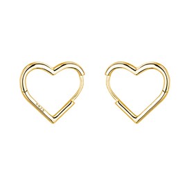 Reffeer Solid 925 Sterling Silver Heart Earrings Hoop Minimalist Sleeper Huggie Earrings For Women Teens (B-Gold)