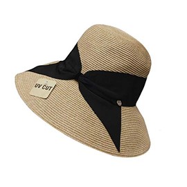 S&C Live #190063 Women's Straw Hat, Foldable, UV Protection, Adjustable Size, UV Protection, Wide Brim, Large Ribbon, Small Face Effect, Daily Travel, Flower Viewing, Picnic, Peach Resort, Bicycle,