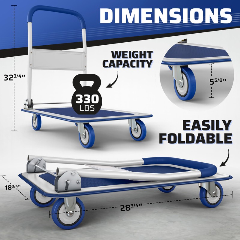 Heavy Duty Foldable Push Cart Dolly | 330 lbs. Capacity