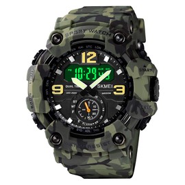 IJAHWRS Men's Camouflage Watch, Large Face Multifunctional Waterproof Shockproof Sports Watch for Men (Camo Green)