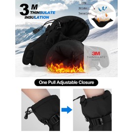 KUTOOK Winter Ski Snow Warm Waterproof Gloves Leather Women Men Cold Weather Touchscreen Hiking Motorcycle Thermal Outdoor Gloves Mittens Guantes De Invierno para Hombre Snowboarding Black Gray XL