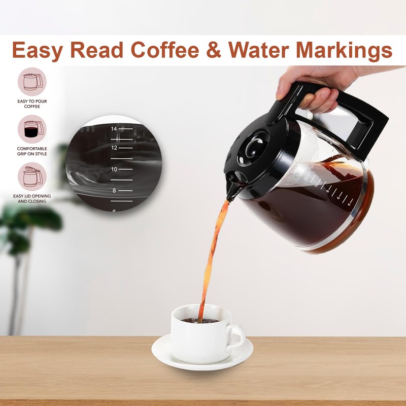 14-Cup Glass Carafe Replacement for Cuisinart Coffee Maker Models DCC-2200RC