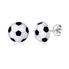 925 Sterling Silver Softball Volleyball Basketball Baseball Football Soccer Earrings Stud Hypoallergenic Sports Mom Jewelry Gifts for Women Teen Girls Player Lover (Soccer)