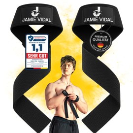 JAMIE VIDAL® Lifting Straps - Lifting Straps Classic Grip - Padded, Sweat-resistant & Durable - for Deadlifts, Fitness & Strength Training (Black Classic)