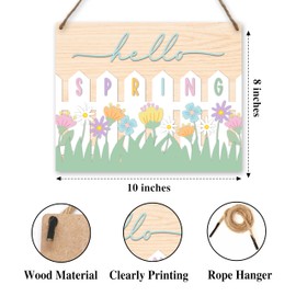 TIRYWT Spring Decorations for Home - Hello Spring Door Sign, 8x10 Inches Spring Door Hanger with String for Indoor Decor, Spring Door Decorations, Spring Office or Outdoor Decor -K05