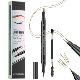 Microblading Eyebrow Pen - Waterproof 2-in-1 Dual-Ended Eye Brow Pen with 2-Fork-Tip Brow Pen and Precise Brush Create Natural Looking Defined Eyebrows Last All Day