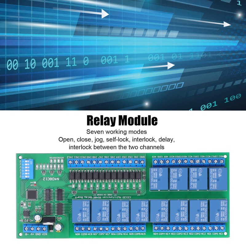 Relay Module RS485 Isolated 12‑in 12‑out RTU protocol DIN35 PLC