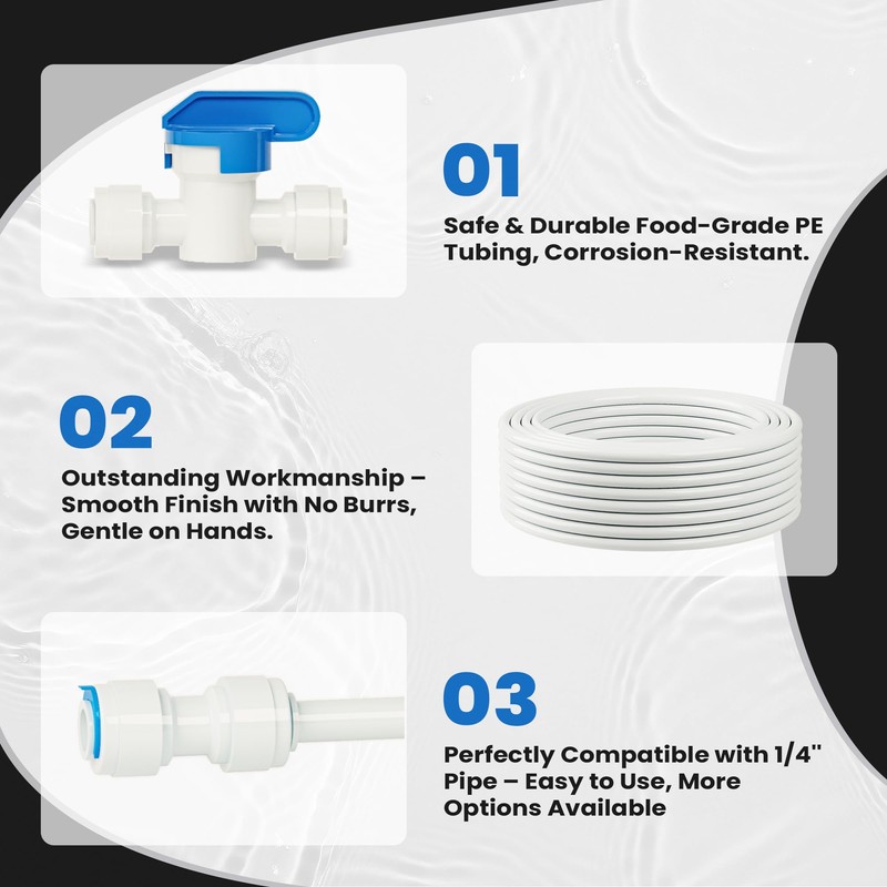 Professional 1/4" OD Tubing Water Line Kit for Refrigerator Ice