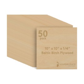 6 mm Baltic Birch Plywood 1/4 x 10 x 10 Inch, Box of 50 B/BB Grade Craft Wood, Stronger Than Basswood Sheets, for Laser, CNC Cutting and Wood Burning, by Woodpeckers