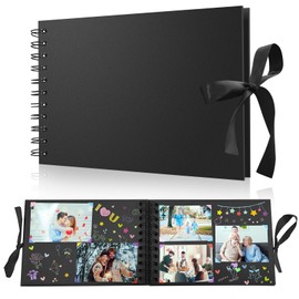 DIY Photo Album, Scrapbook, 60 Black Pages, Photo Book for Gluing, DIY Gift, Scrapbooking Set for Baby, Family, Anniversary, Birthday, Valentine's Day, Wedding, Black