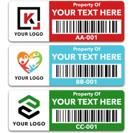 Custom Asset Tags (Upload Your Logo) - Asset Labels with Barcodes - 2” x 0.7” (50-5000 Labels)
