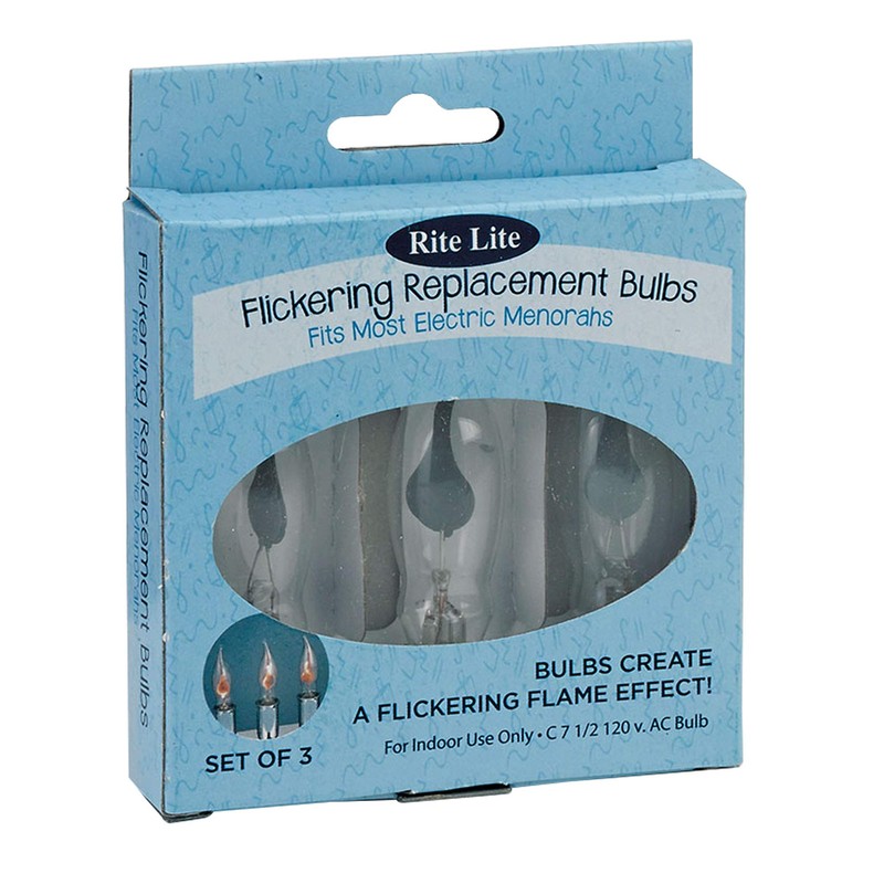 3ct Transparent Flickering C7 Hanukkah Menorah Replacement Bulbs, 120V -