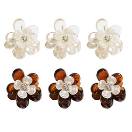 Pack of 6 Mini Diamond Hair Clips, Small Hair Clips, Flowers, Pearl Hair Pin for Women, Mini Flowers Claw Clip, Hair Clips Hair Accessories for Women, Cute Mini Hair Clips, for Photo, Party, Wedding