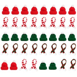 MorLuks Pack of 40 Mini Christmas Hat and Christmas Scarf Set, Small Christmas Hats, Mini Knitted Hat for Christmas, Mini Christmas Hats for Bottles, Dollhouse Decoration, Christmas Parties